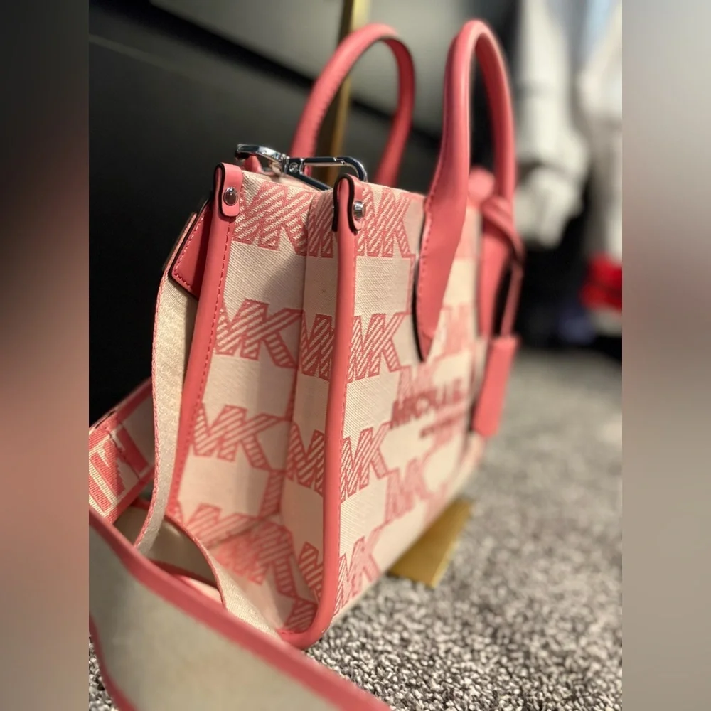 Michael Kors Pink and Cream Logo Satchel